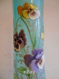 Legras Montjoye Ancien Vase Art Nouveau Floral Décor Pensées Émail Fin XIX Ème