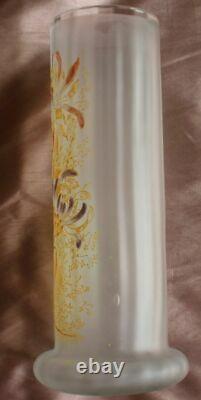 LEGRAS / MONTJOYE Vase rouleau verre émaillé art nouveau vers 1900 Chrysanthèmes