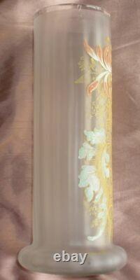 LEGRAS / MONTJOYE Vase rouleau verre émaillé art nouveau vers 1900 Chrysanthèmes
