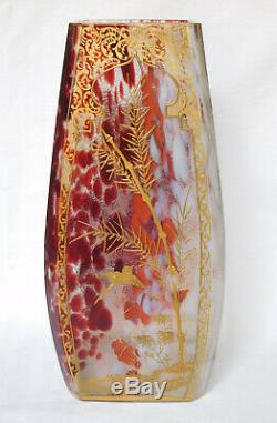 LEGRAS MONTJOYE paire de vases en verre gravé et doré EPOQUE ART NOUVEAU