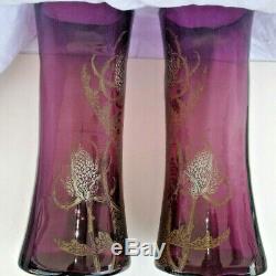 LEGRAS Paire de Vase décor aux chardons violet ART NOUVEAU