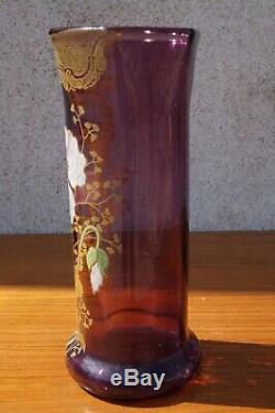 LEGRAS VASE Émaillée floral violet époque art nouveau hauteur 26 cm