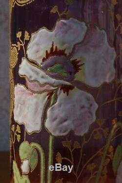 LEGRAS VASE Émaillée floral violet époque art nouveau hauteur 26 cm