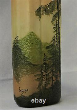 LEGRAS Vase Phénicie Verre Gravé Acide Décor Paysage Lacustre Art Nouveau