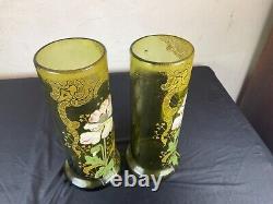 LEGRAS paire d Ancien vase émaillé décor floral art nouveau MONTJOYE