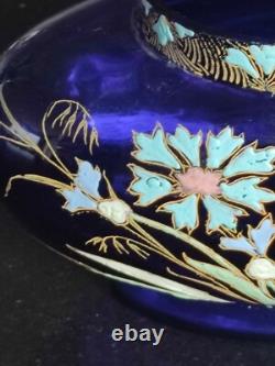 LEGRAS vase Jardinière émaillée Bleue FLEURS DE MAÏS. Art nouveau