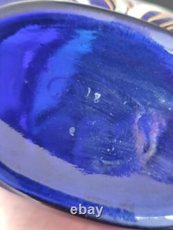 LEGRAS vase Jardinière émaillée Bleue FLEURS DE MAÏS. Art nouveau