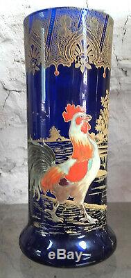 LEGRAS, vase émaillé à décor de coq, fin XIXe, Art Nouveau, hauteur 25,5 cm, TBE