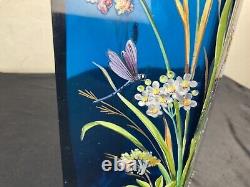 LEGRAS vase émaillé décor floral avec libellule art nouveau