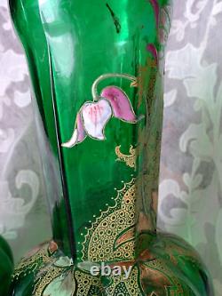 LEGRAS vases émaillés forme bulbes aumoniére, Art Nouveau MONTJOYE, anémones