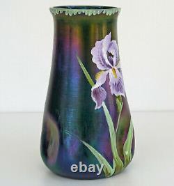 LOETZ / POSCHINGER Vase Verre Irisé Emaillé Iris Art Nouveau Jugendstil 1900