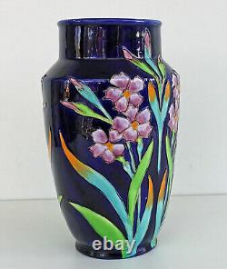 LONGCHAMP TERRE DE FER Vase Emaux Cloisonnés Aux IRIS Art Nouveau XIXème