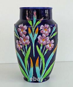 LONGCHAMP TERRE DE FER Vase Emaux Cloisonnés Aux IRIS Art Nouveau XIXème