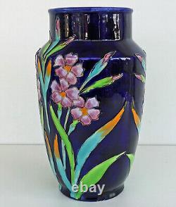 LONGCHAMP TERRE DE FER Vase Emaux Cloisonnés Aux IRIS Art Nouveau XIXème
