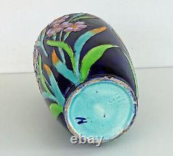 LONGCHAMP TERRE DE FER Vase Emaux Cloisonnés Aux IRIS Art Nouveau XIXème