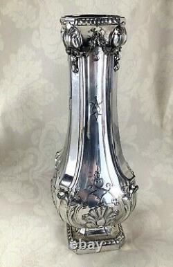 Large Antique Vase Christofle Plaqué Argent Français Art Nouveau Gallia Orné