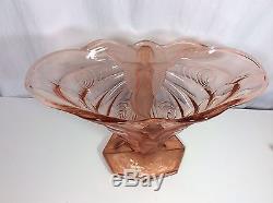 Large Lalique Style Antique Pink Glass Vase Butterfly Ladies Art Nouveau