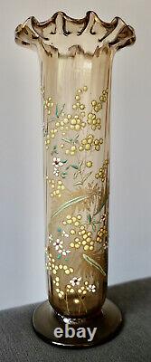 Legras Ancien Grand Vase En Verre Emaille Aux Mimosa Art Nouveau Vallerysthal