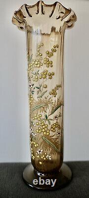 Legras Ancien Grand Vase En Verre Emaille Aux Mimosa Art Nouveau Vallerysthal