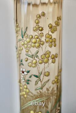 Legras Ancien Grand Vase En Verre Emaille Aux Mimosa Art Nouveau Vallerysthal