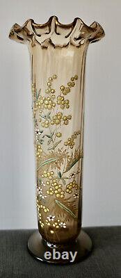 Legras Ancien Grand Vase En Verre Emaille Aux Mimosa Art Nouveau Vallerysthal