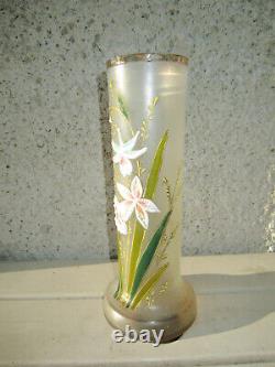 Legras Ancien Vase En Verre Emaille Aux Fleurs Art Nouveau