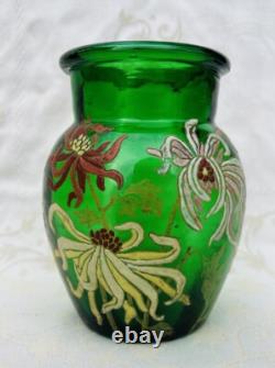 Legras Enamelled Glass Vase Emaille Fleurs Chrysantheme Art Nouveau 19eme Xixeme