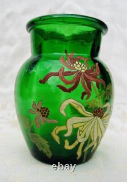 Legras Enamelled Glass Vase Emaille Fleurs Chrysantheme Art Nouveau 19eme Xixeme
