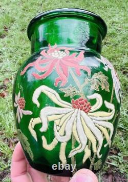 Legras Enamelled Glass Vase Emaille Fleurs Chrysantheme Art Nouveau 19eme Xixeme
