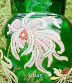 Legras Enamelled Glass Vase Emaille Fleurs Chrysantheme Art Nouveau 19eme Xixeme