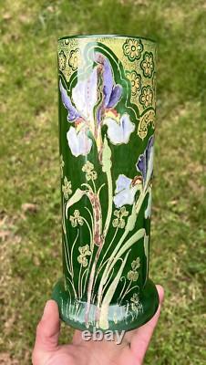 Legras Enamelled Glass Vase Emaille Fleurs Iris Art Nouveau Jugendstil 19eme