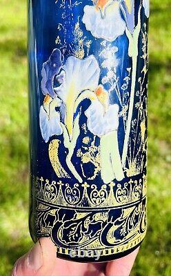 Legras Enamelled Glass Vase Emaille Fleurs Iris Art Nouveau Jugendstil 19eme