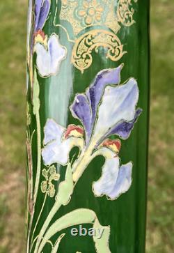 Legras Enamelled Glass Vase Emaille Fleurs Iris Art Nouveau Jugendstil 19eme
