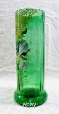 Legras Enamelled Glass Vase Emaille Fleurs Iris Art Nouveau Jugendstil 19eme