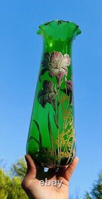 Legras Enamelled Glass Vase Emaille Fleurs Lis Lys Art Nouveau Jugendstil 19eme