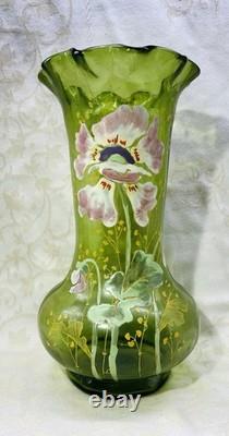 Legras Enamelled Glass Vase Emaille Fleurs Pavot Anemones Art Nouveau Jugendstil