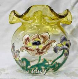 Legras Enamelled Glass Vase Emaille Fleurs Pavots Art Nouveau Jugendstil 19eme