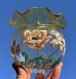 Legras Enamelled Glass Vase Emaille Fleurs Pavots Art Nouveau Jugendstil 19eme