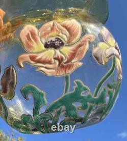 Legras Enamelled Glass Vase Emaille Fleurs Pavots Art Nouveau Jugendstil 19eme