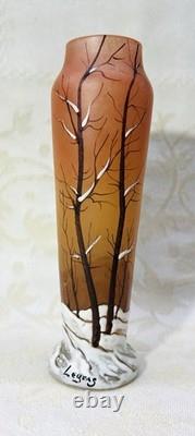 Legras Enamelled Glass Vase Emaille Paysage Neige Art Nouveau Jugendstil 19eme