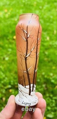 Legras Enamelled Glass Vase Emaille Paysage Neige Art Nouveau Jugendstil 19eme