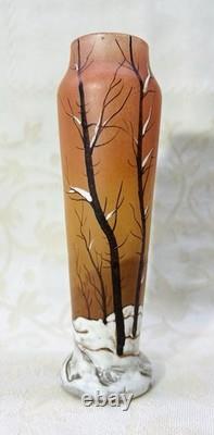Legras Enamelled Glass Vase Emaille Paysage Neige Art Nouveau Jugendstil 19eme
