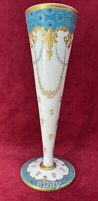 Legras Enamelled Opalescent Glass Vase Opaline Emaille Or Louis XVI Art Nouveau