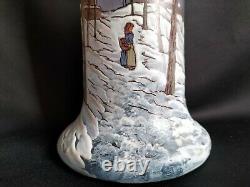 Legras / Grand vase belgrade 41cm en verre émaillé paysage neige / Art Nouveau