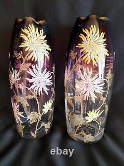 Legras / Grande paire de vases émaillés dorés / Modèle Olga/Tokyo / Art Nouveau