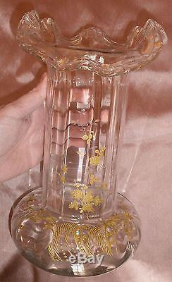 Legras Montjoye grand vase Art Nouveau vers 1900 en verre décor fleurs dorées