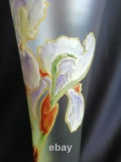 Legras Paire de vases émaillés à décor d'Iris sur fond givré Art nouveau