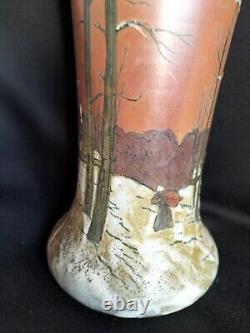 Legras / Paire de vases en verre émaillé décor paysage enneigé / Art Nouveau