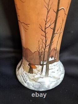Legras / Paire de vases en verre émaillé décor paysage enneigé / Art Nouveau