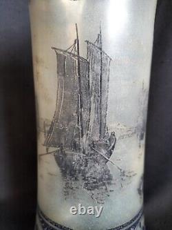 Legras / Paire de vases en verre peint/imprimé aux bâteaux / Art Nouveau émaillé